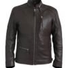 distressed brown leather biker jacket