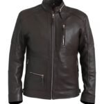 distressed brown leather biker jacket