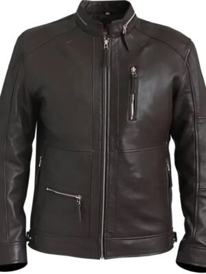 distressed brown leather biker jacket