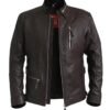 Distressed brown leather biker jacket men's