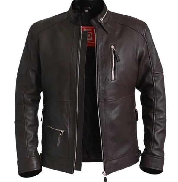 Distressed brown leather biker jacket men's