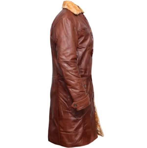 brown faux leather trench coat