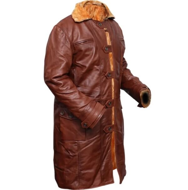 long brown leather trench coat